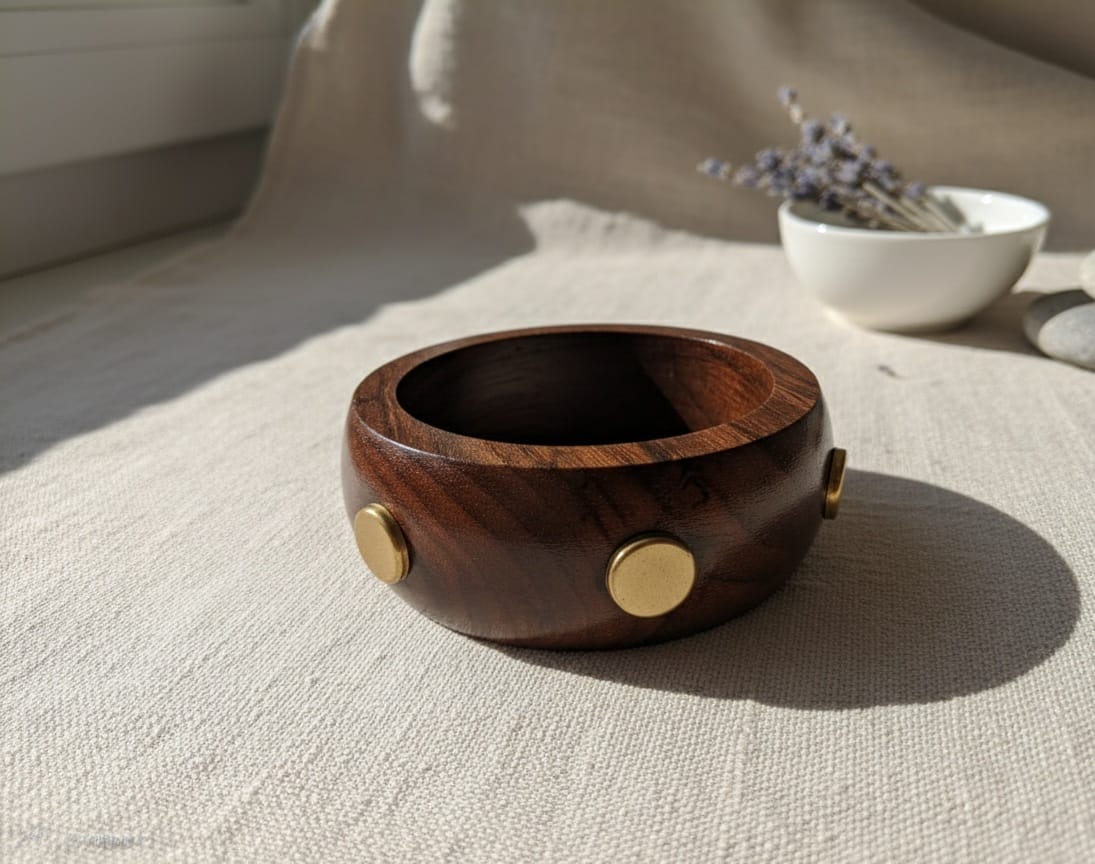 Wooden Bangle with gold stone studded