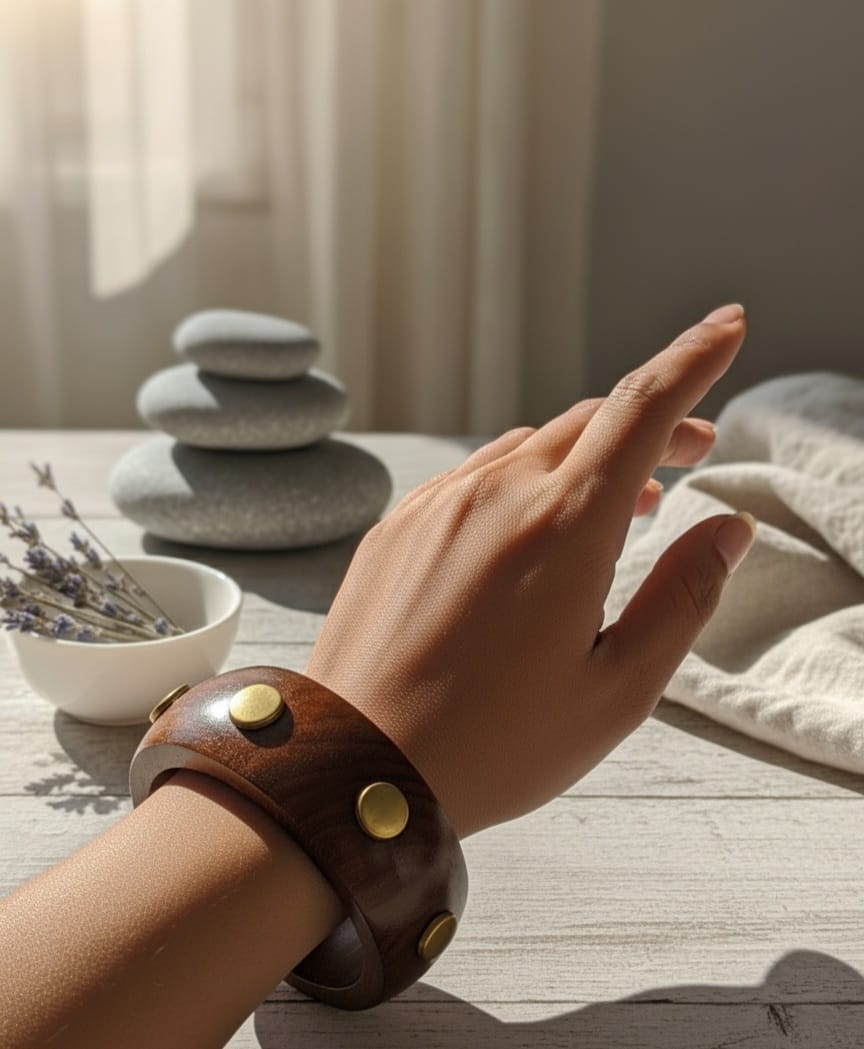 Wooden Bangle with gold stone studded