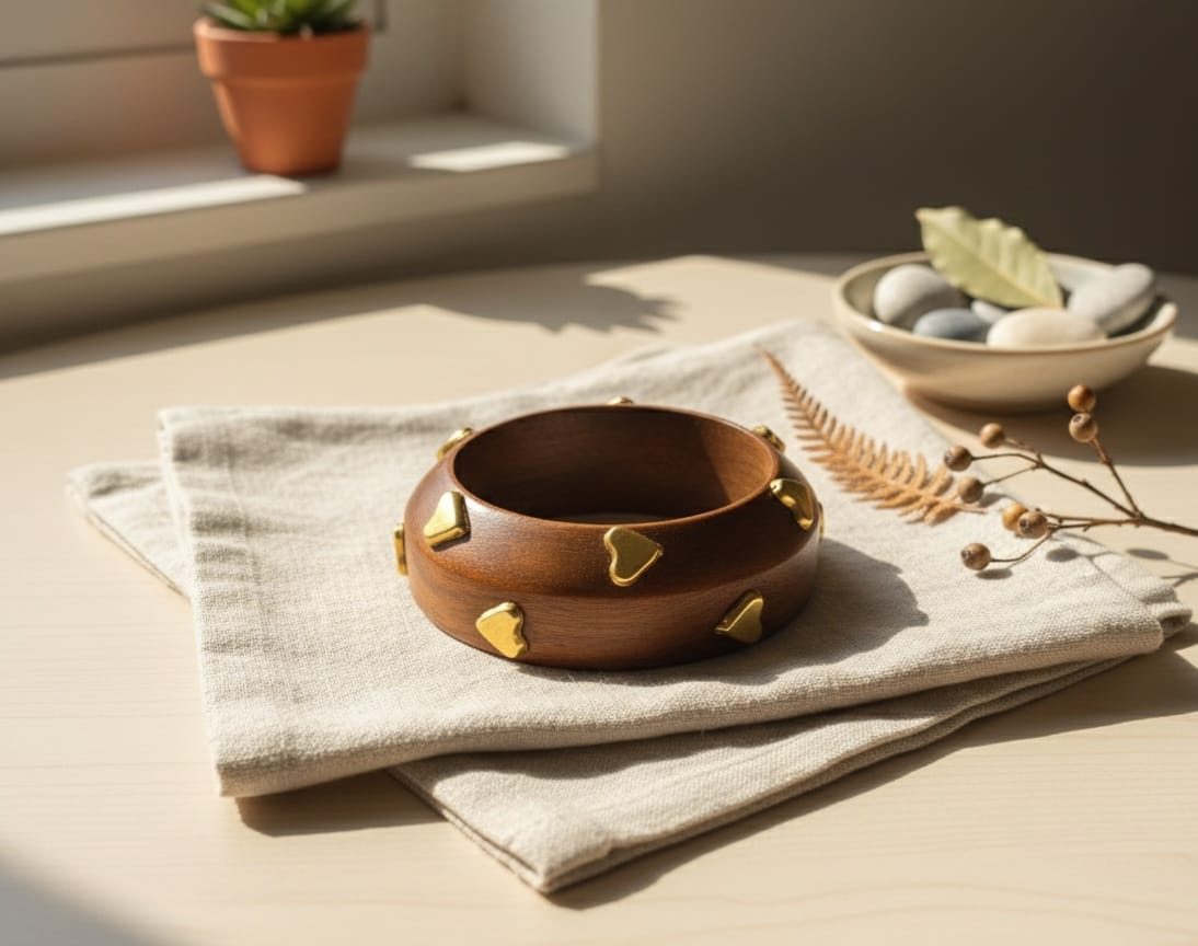 Gold-Plated Square-round Shaped wooden bangle