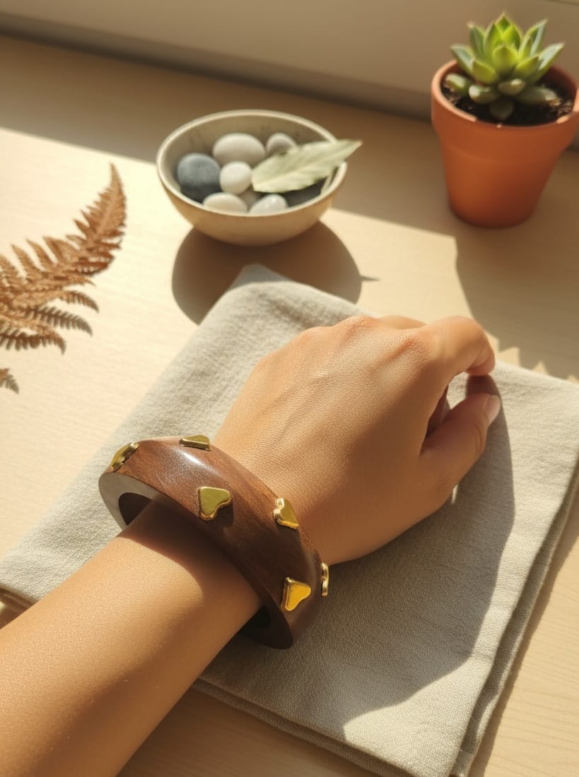 Gold-Plated Square-round Shaped wooden bangle
