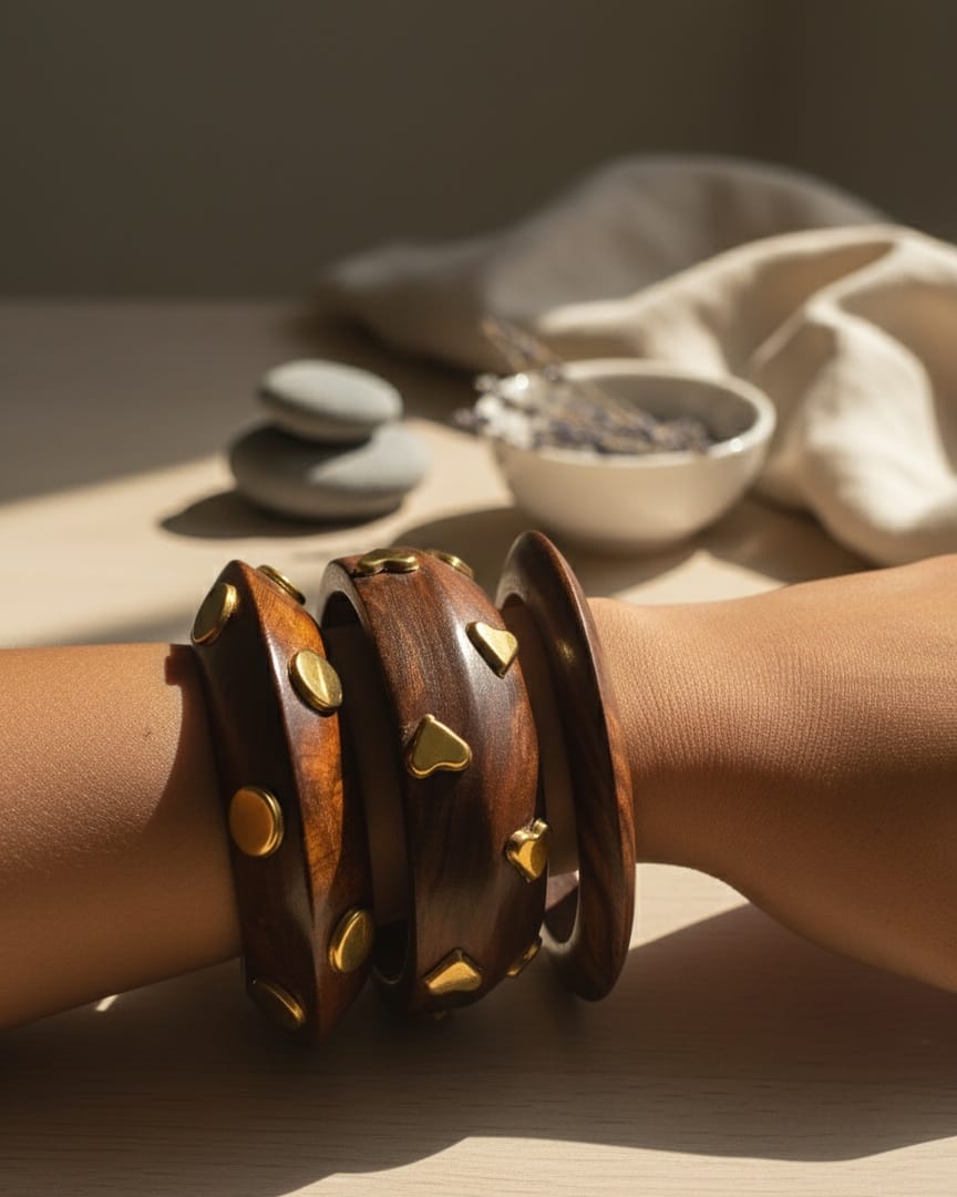 Gold-Plated Square-round Shaped wooden bangle